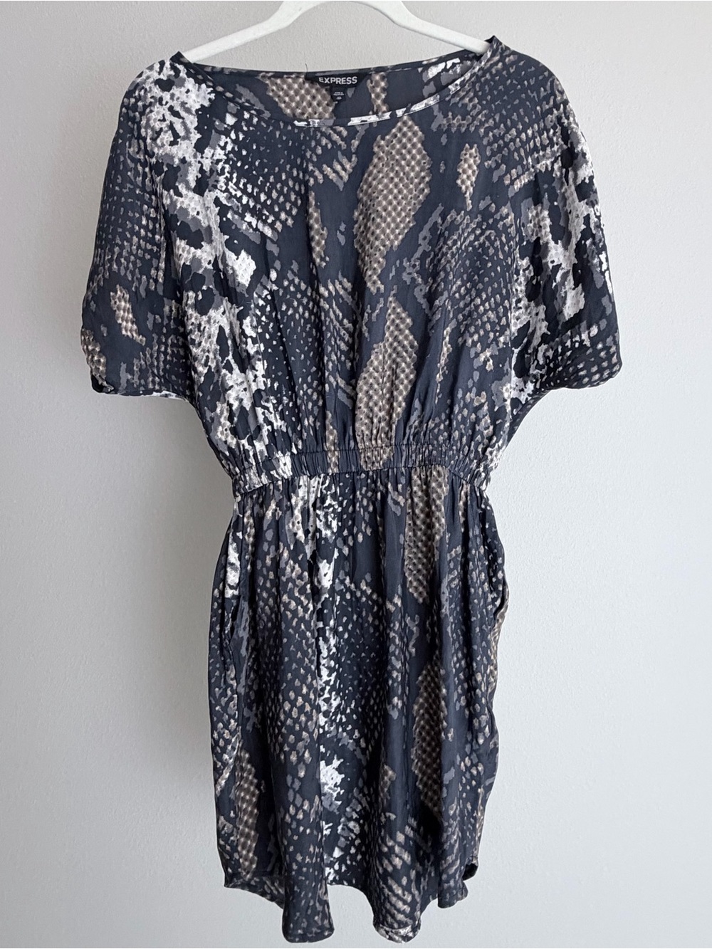 Express Snake-Print Mini Dress in Gray and Cream